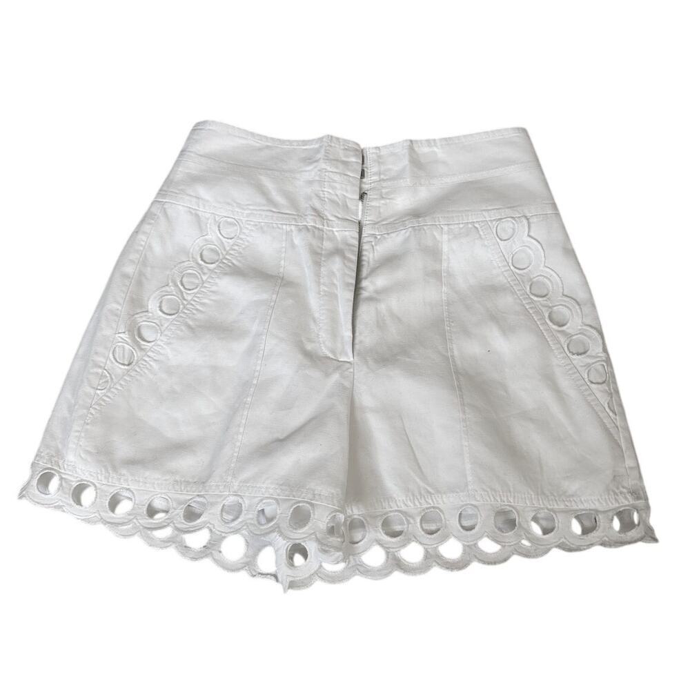 Rebecca Taylor White Linen Cotton Eyelet Hem Shorts 0 - Picture 2 of 6